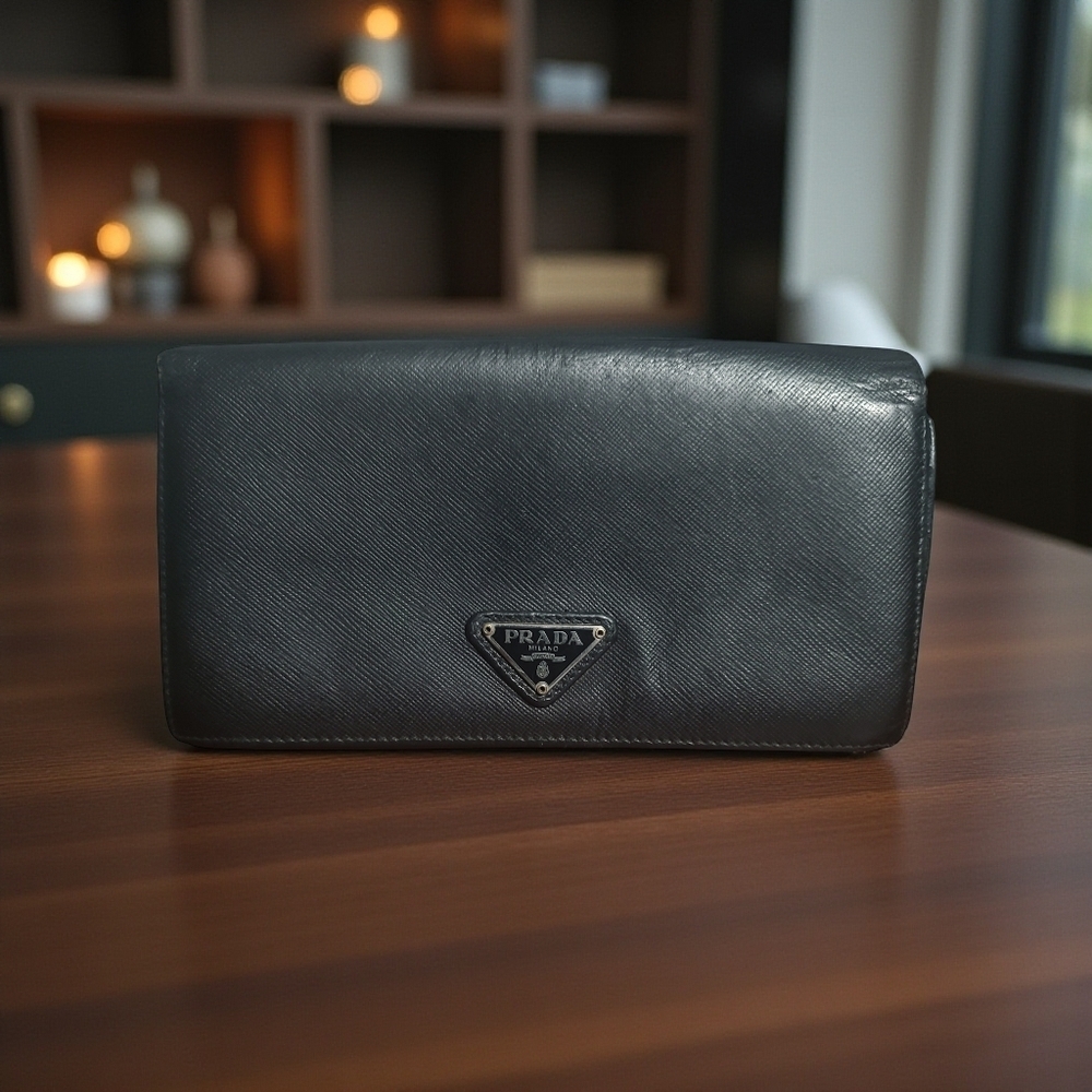 Prada Black Leather Long Wallet